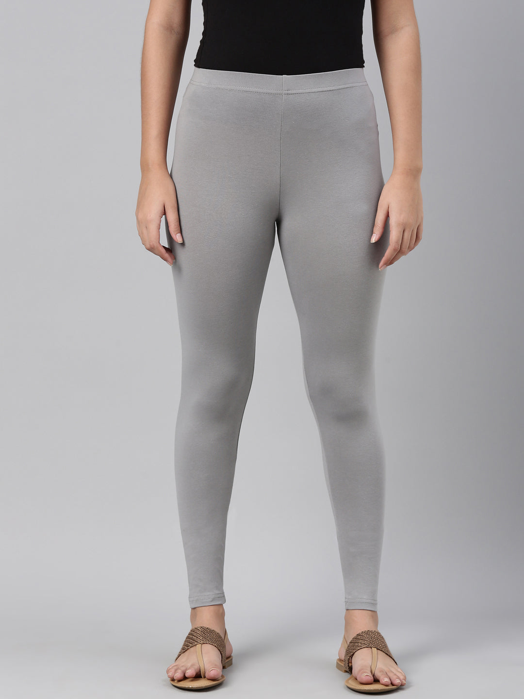 Ebony Grey Cotton Stretch Ankle Length Leggings