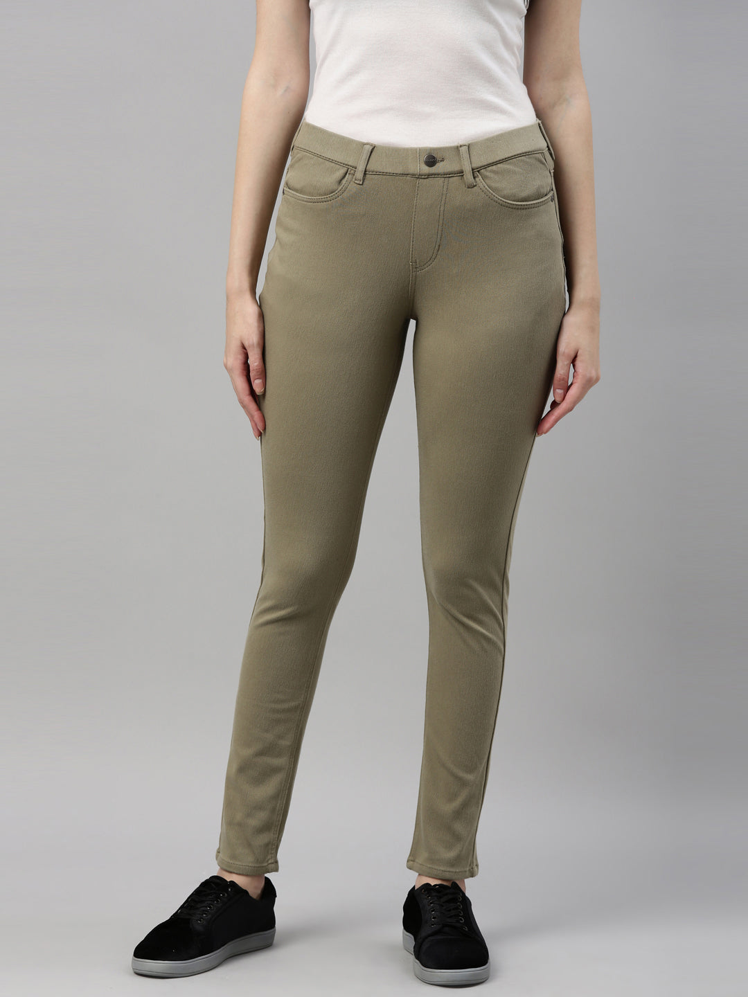 Olive Green Cotton Polyester Super Stretch Jeggings