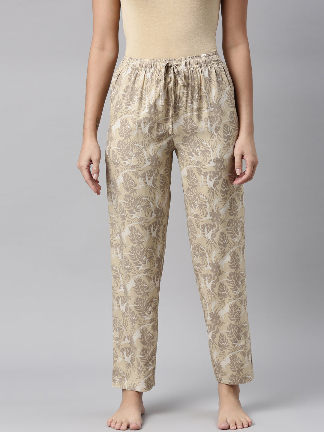 Women Printed Beige Woven Viscose Lounge Pants