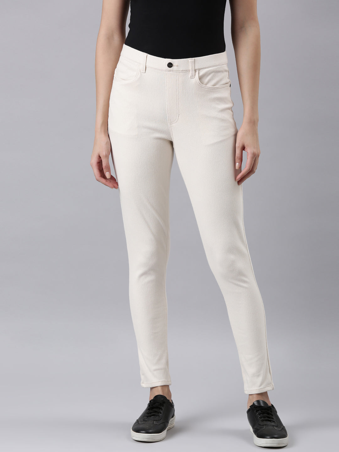 Cream Cotton Polyester Super Stretch Jeggings