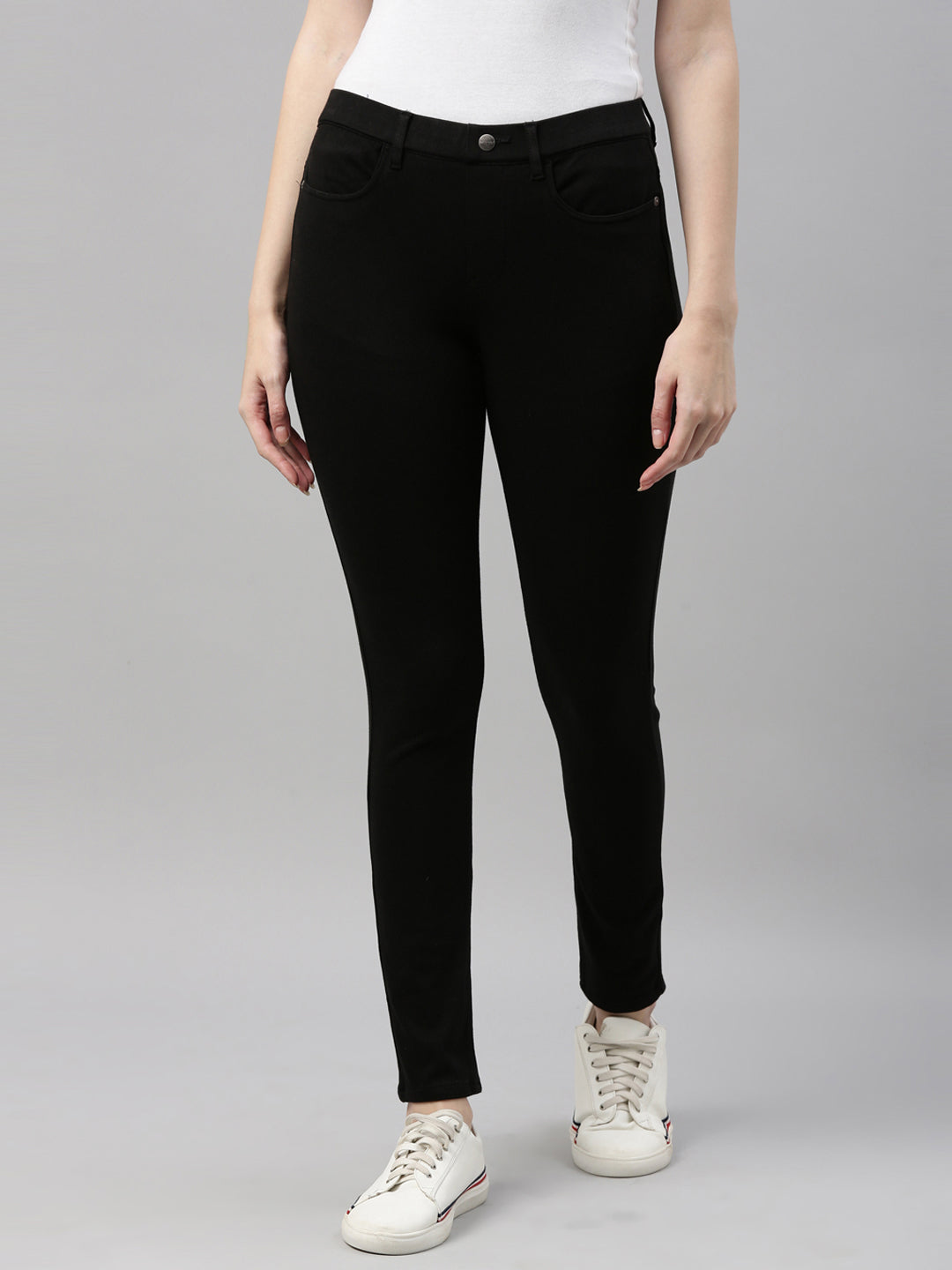 Black Cotton Polyester Super Stretch Jeggings