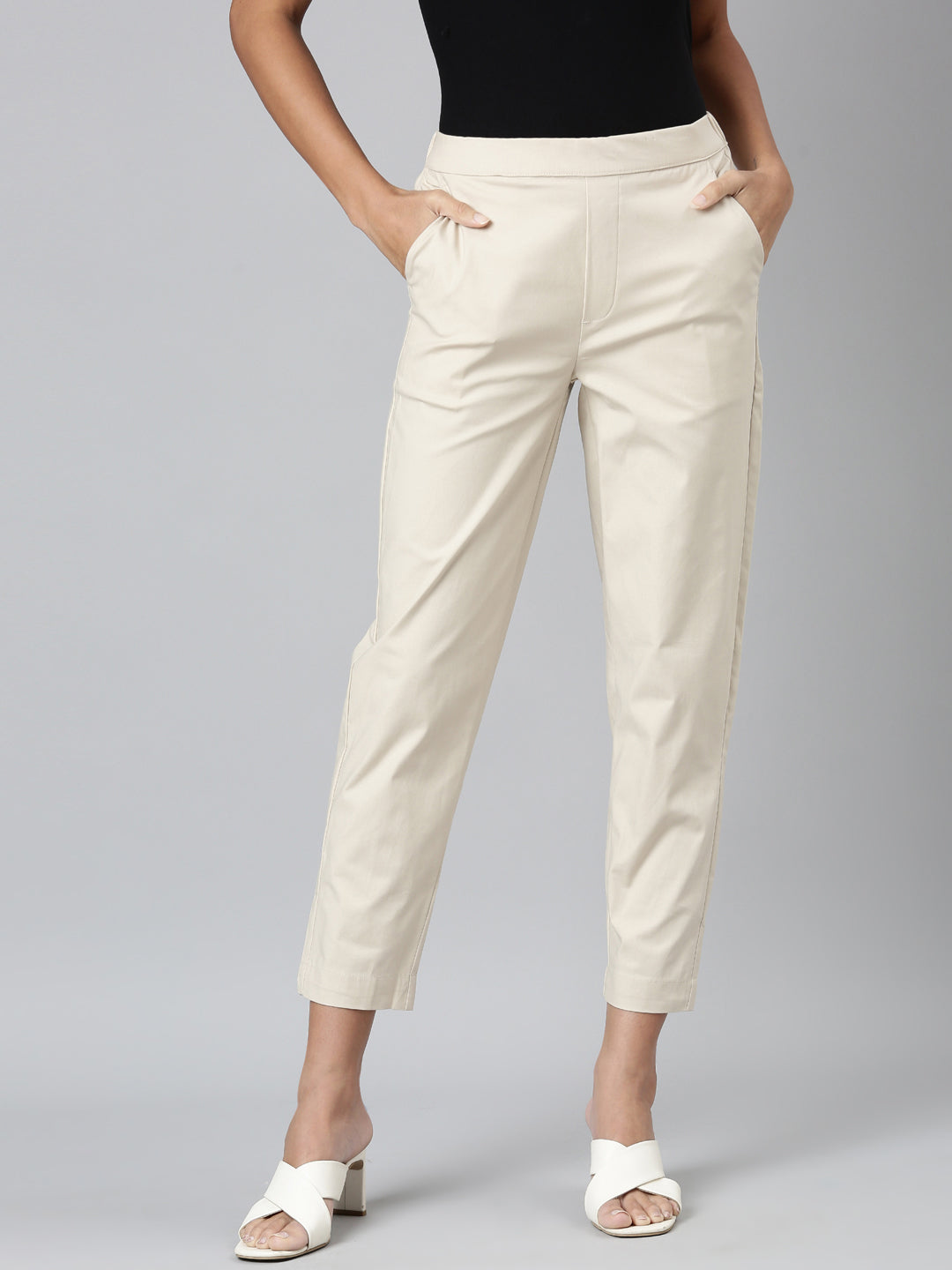 Women Cream Chinos Trousers