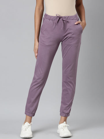 Women Solid Cotton Dusty Voilet Cuffed Joggers