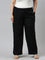 Women Solid Black Linen Cargo Pant