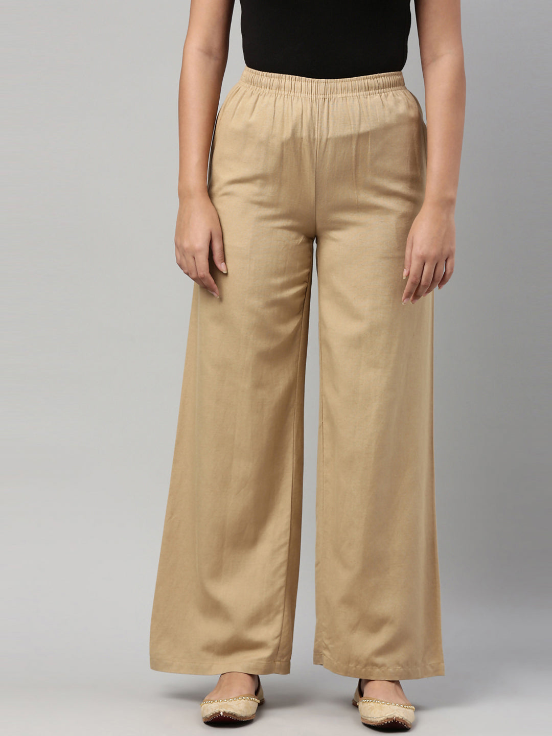 Women Wheat Solid Linen Palazzos