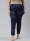 Women Solid Navy Mid Rise Shiny Pants