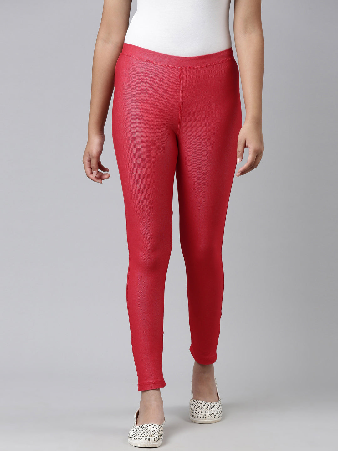 Dark Red Cotton Poly Stretch Knit Jeggings