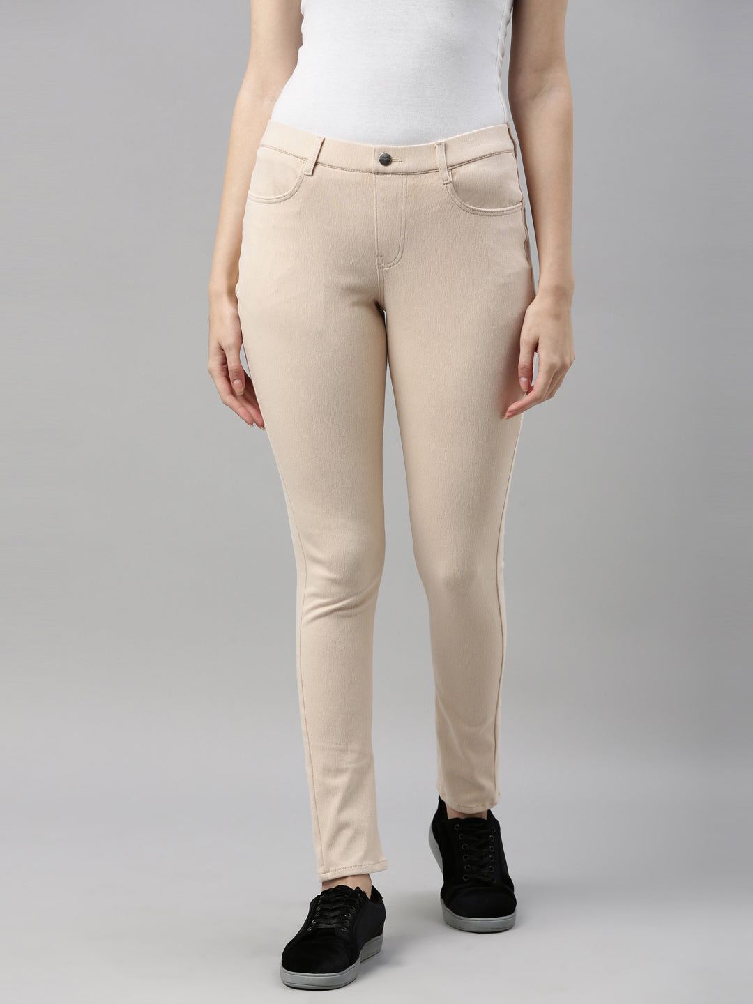 Light Beige Cotton Polyester Super Stretch Jeggings