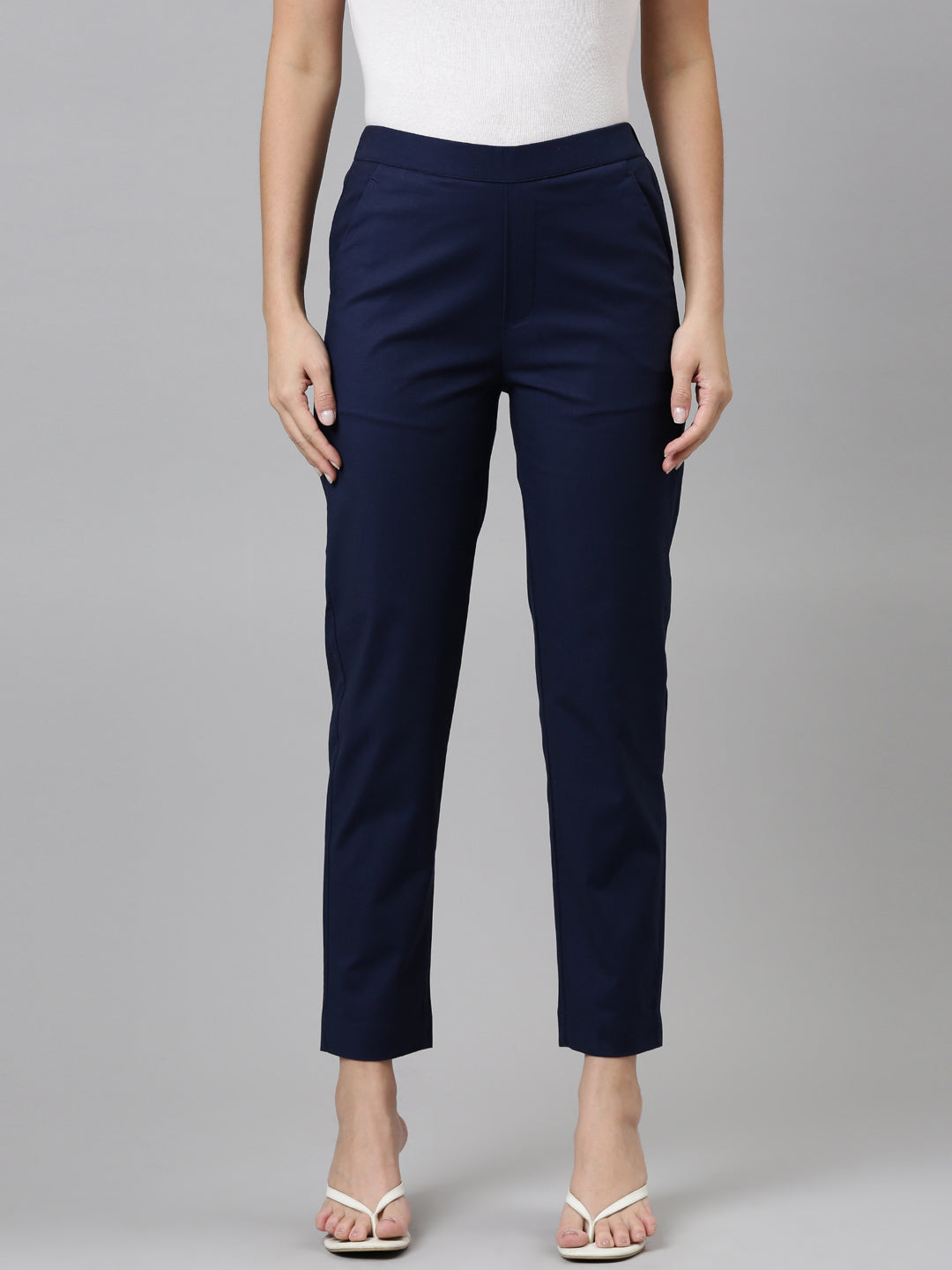 Buy Tokyo Talkies Navy Blue/White Casual Striped Regular Fit Trousers for  Women Online at Rs.359 - Ketch