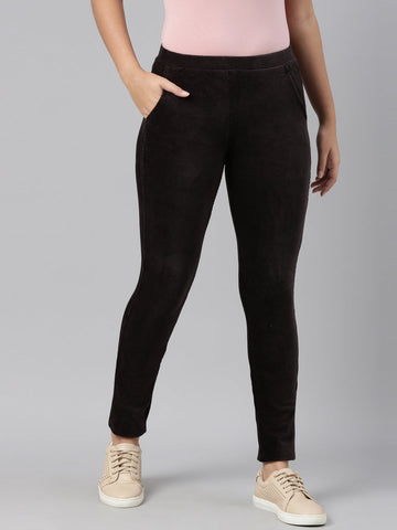 Women Solid Black Mid Rise Corduroy Jeggings