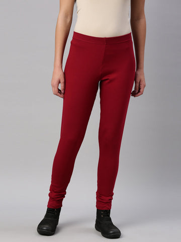 Stylish Lycra Rubi V Cut Design Churidar Cotton Leggings For Girl And Women  (Pack Of 2) (Black And Red)