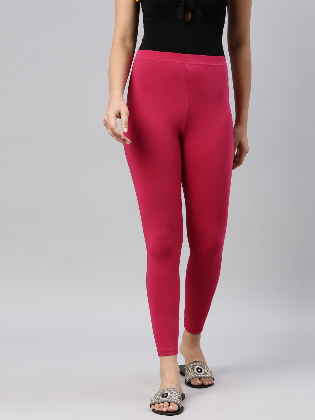 Fuchsia Cotton Stretch Ankle Length Leggings