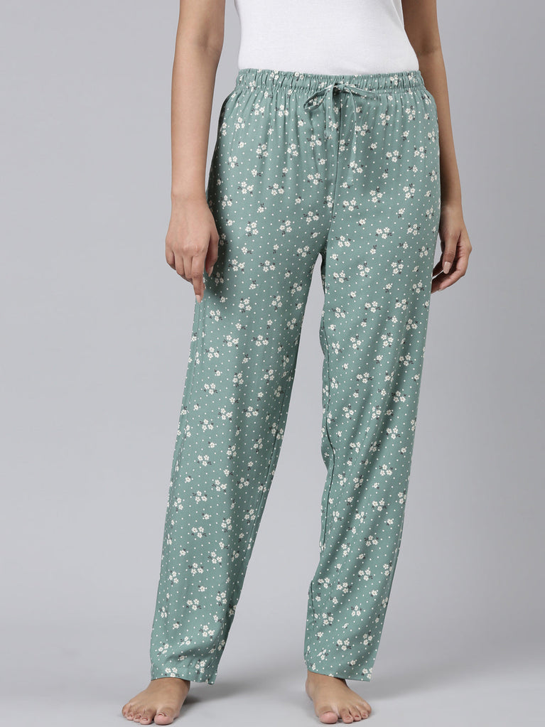 Women Printed Beige Woven Viscose Lounge Pants