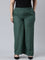 Women Bottle Green Solid Linen Palazzos