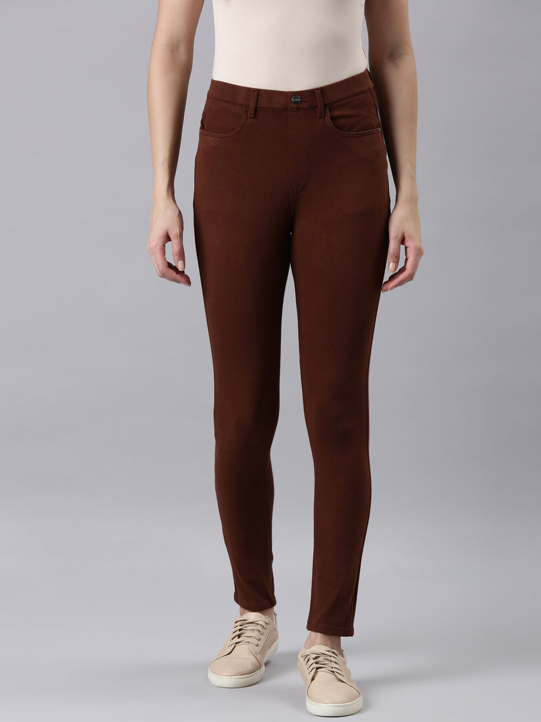 Dark Brown Cotton Polyester Super Stretch Jeggings