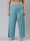 Women Solid Dark Mint Mid Rise Ribbed Palazzos