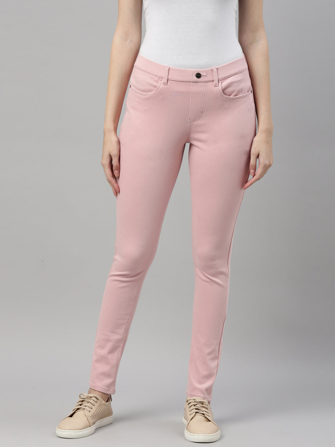 Baby Pink Cotton Polyester Super Stretch Jeggings