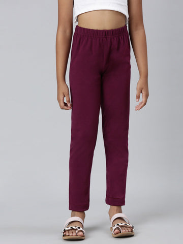 Plum Cotton Stretch  Ankle Length Leggings