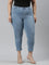 Women Solid Light Blue Denim Cropped Jeggings