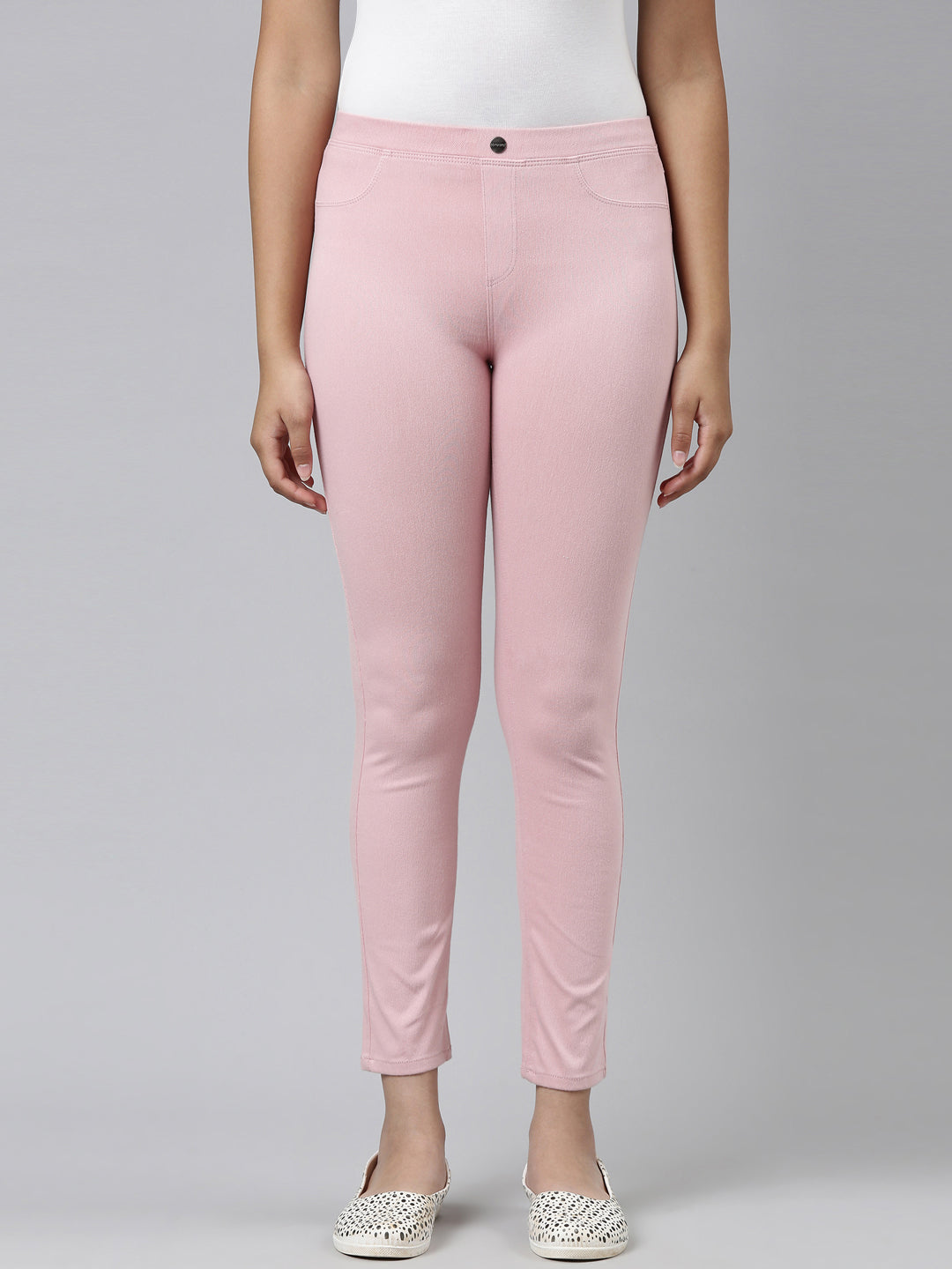 Baby Pink Cotton Poly Stretch Super Stretch Jeggings