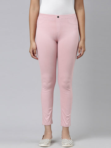 Girls Solid Baby Pink Jeggings