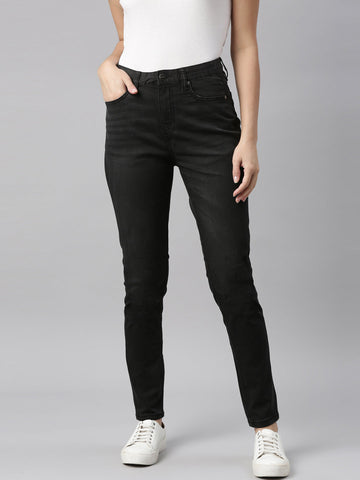 Women Solid Black High Rise Skinny Jeans