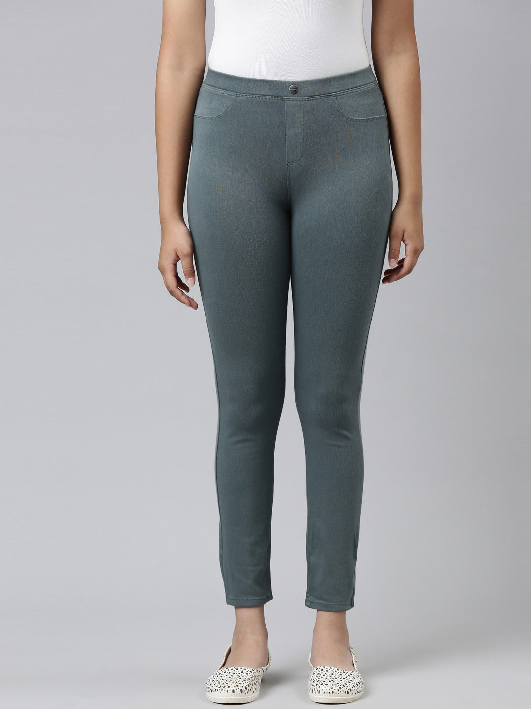 Girls Solid Ocean Green Jeggings