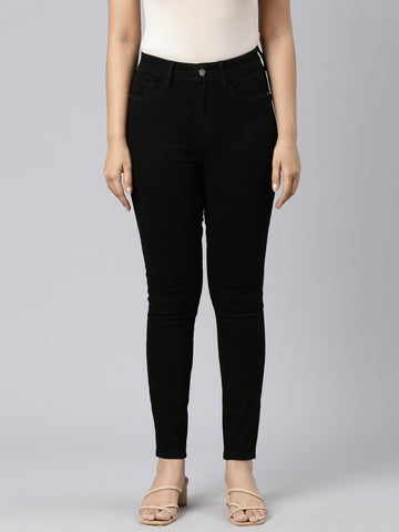 Women Solid Black Mid Rise Skinny Jeans