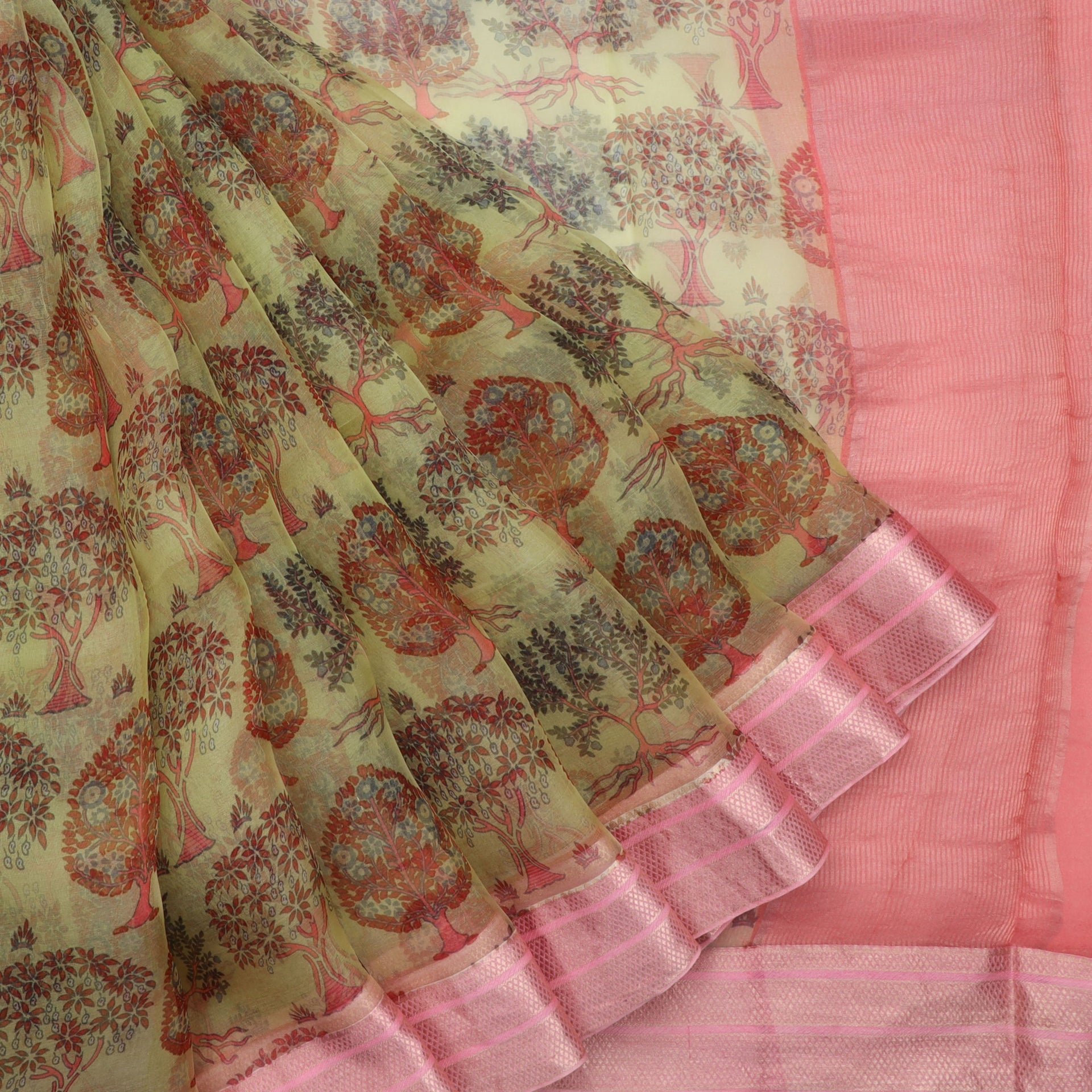 Buy Turmeric Yellow-Red JP Munga Kota Printed Handloom Cotton Saree without  Blouse 15636 | www.maanacreation.com