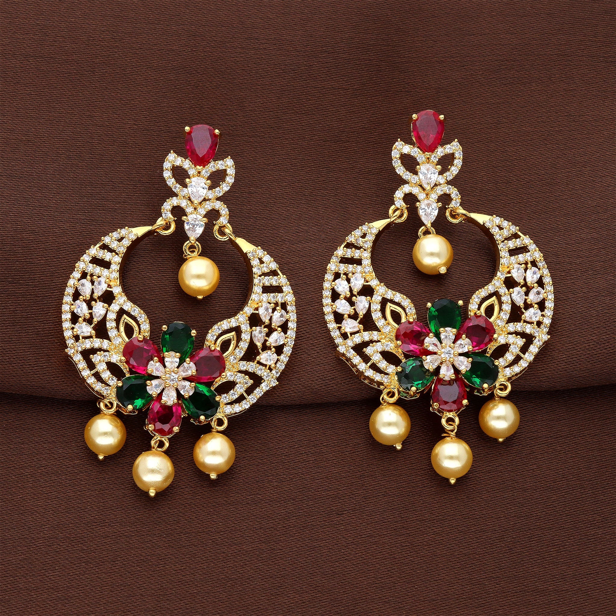 ZEVAR I Mehroon AD Chandbali Earrings – Zevar