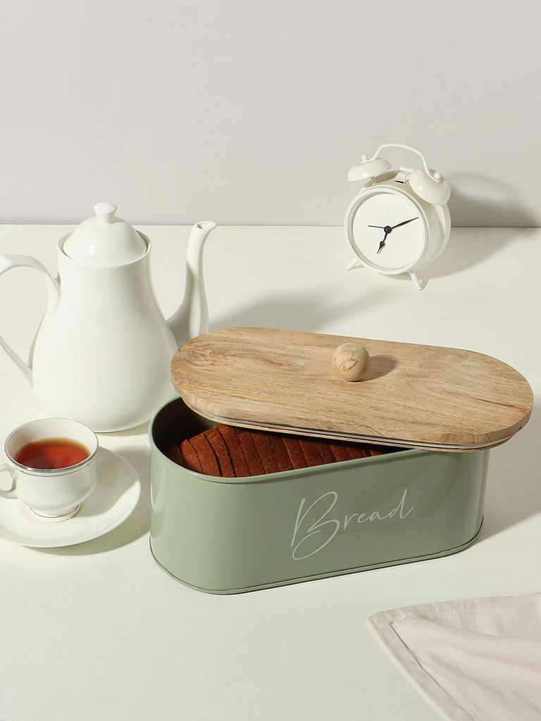 Westside Home Mint Bread Box with Wood Lid