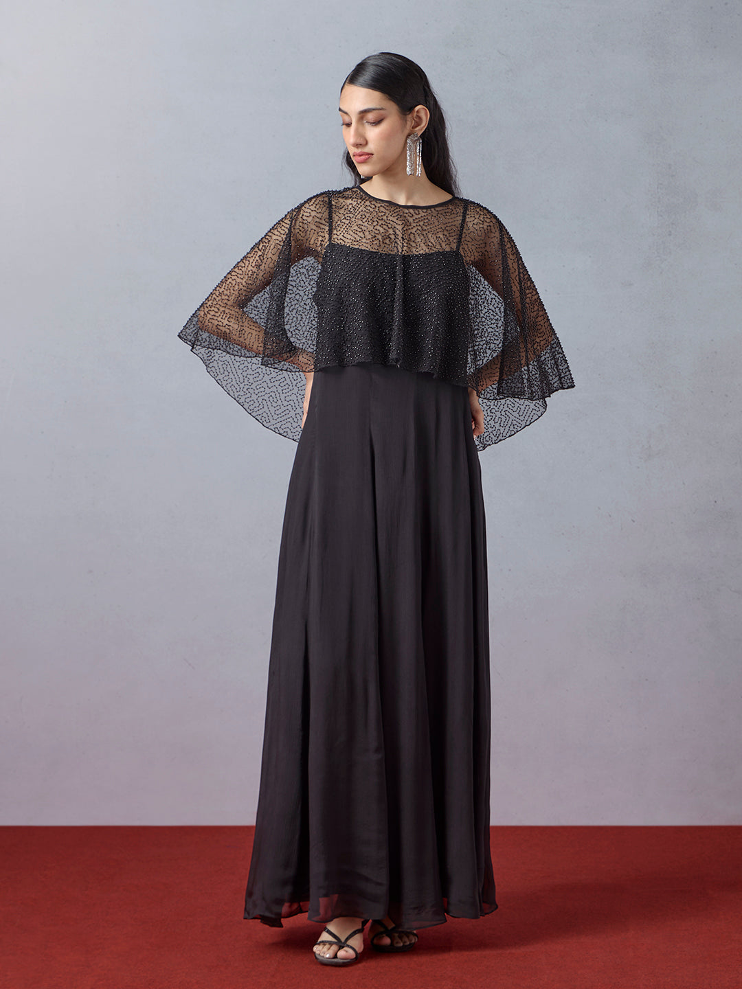 Dress with Beaded Cape - Black