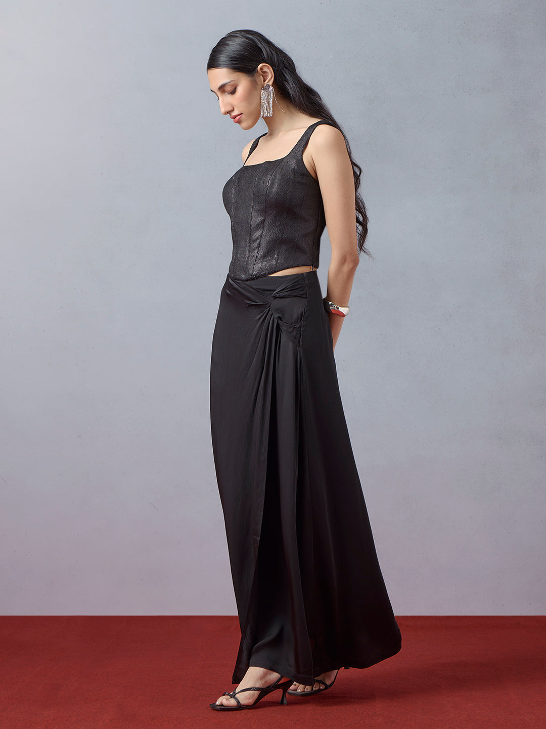 Black Embellished Corset-Style Top
