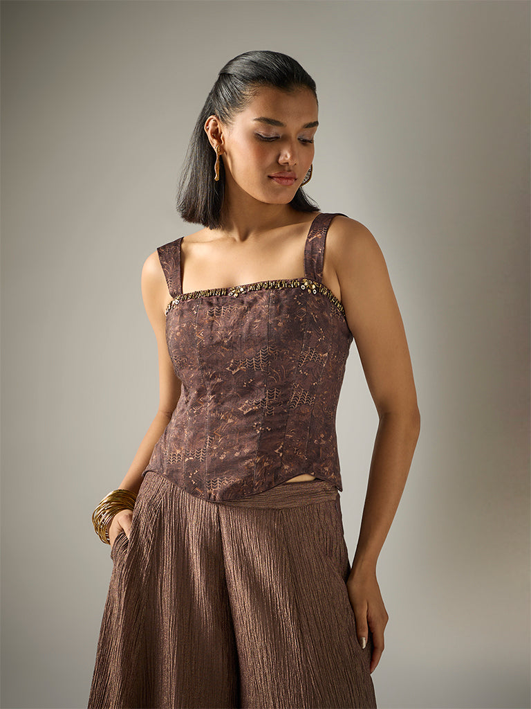 Printed Corset Top – Brown