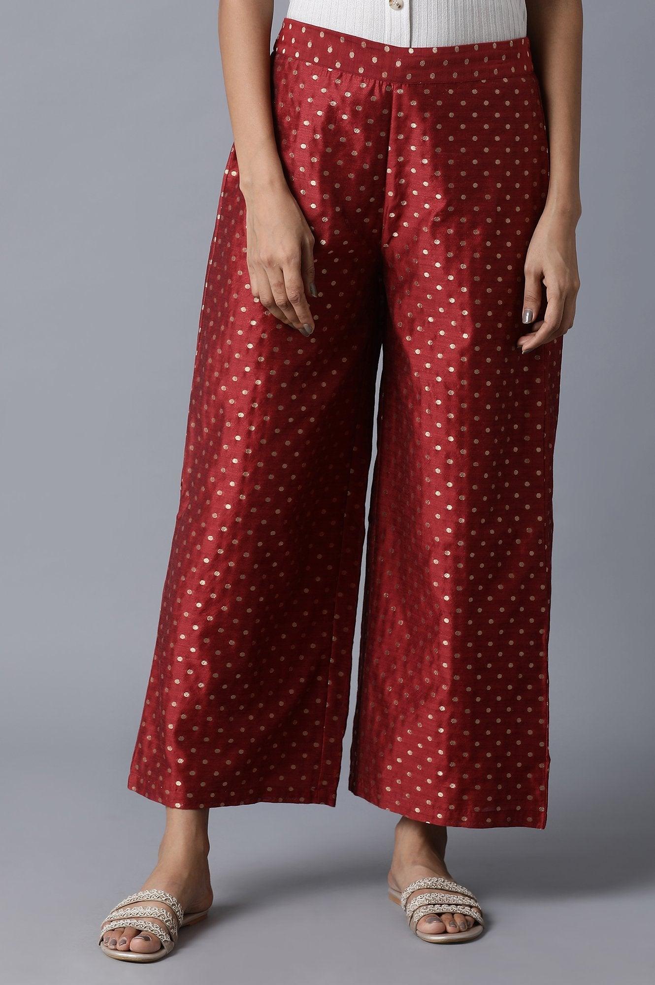 Dark Red Jacquard Parallel Pants