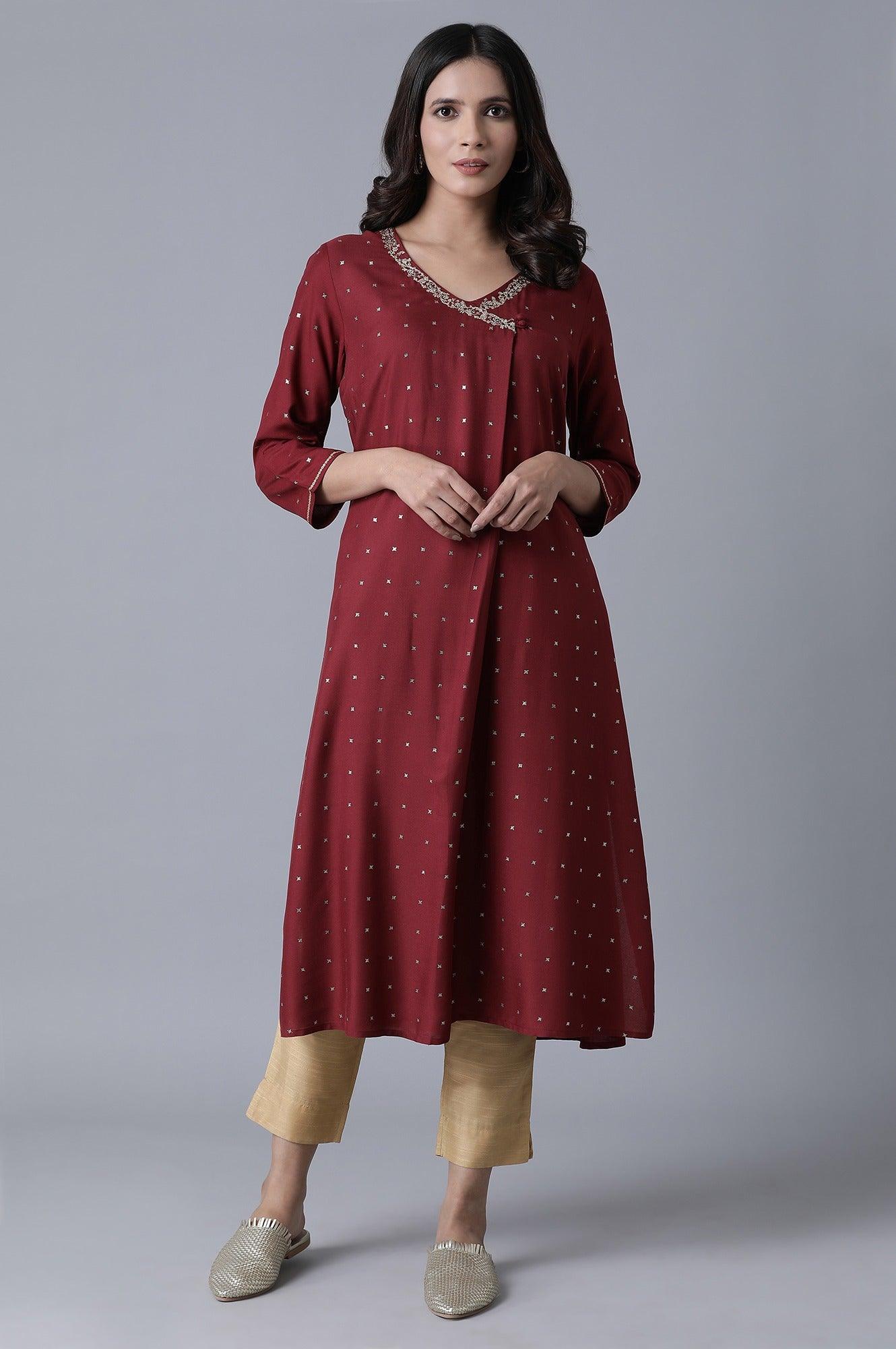 Maroon Glitter Printed kurta