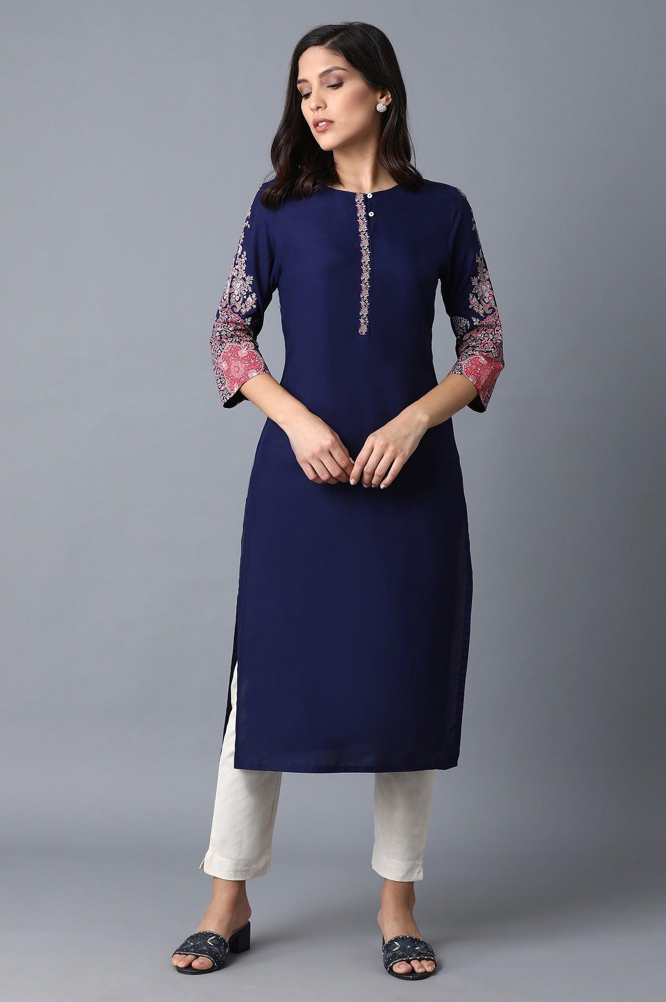 Navy Blue Printed kurta