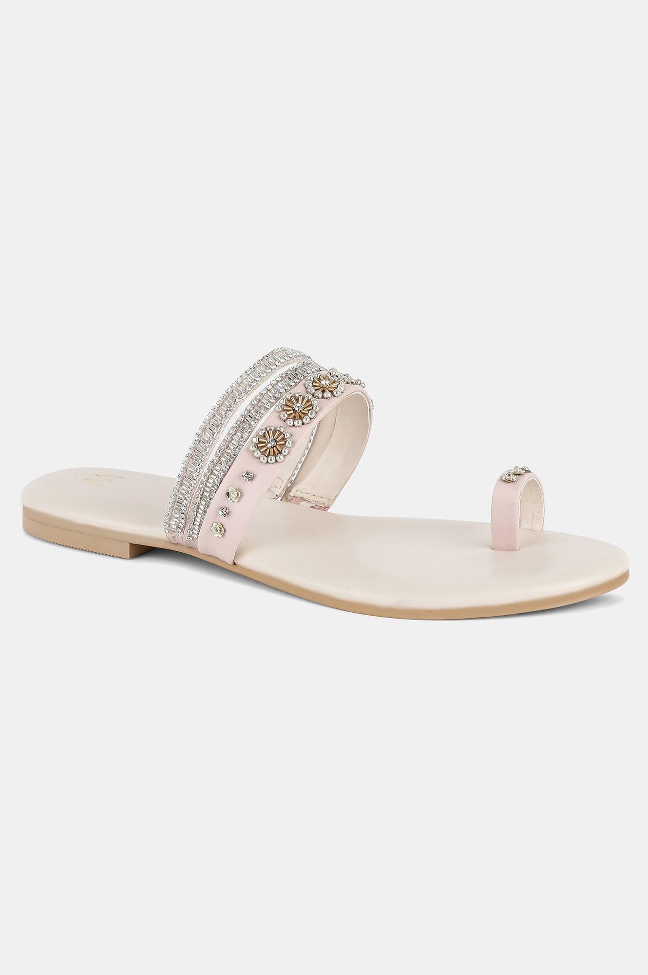 Pink Almond Toe Embroidery Flat-Wlyla