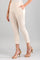 Beige Solid Plain Straight Cotton Trouser