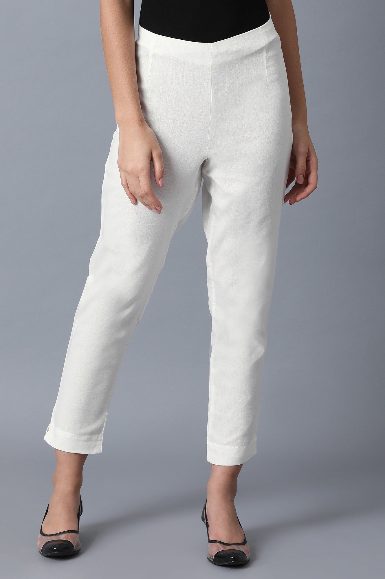 White Solid Trousers