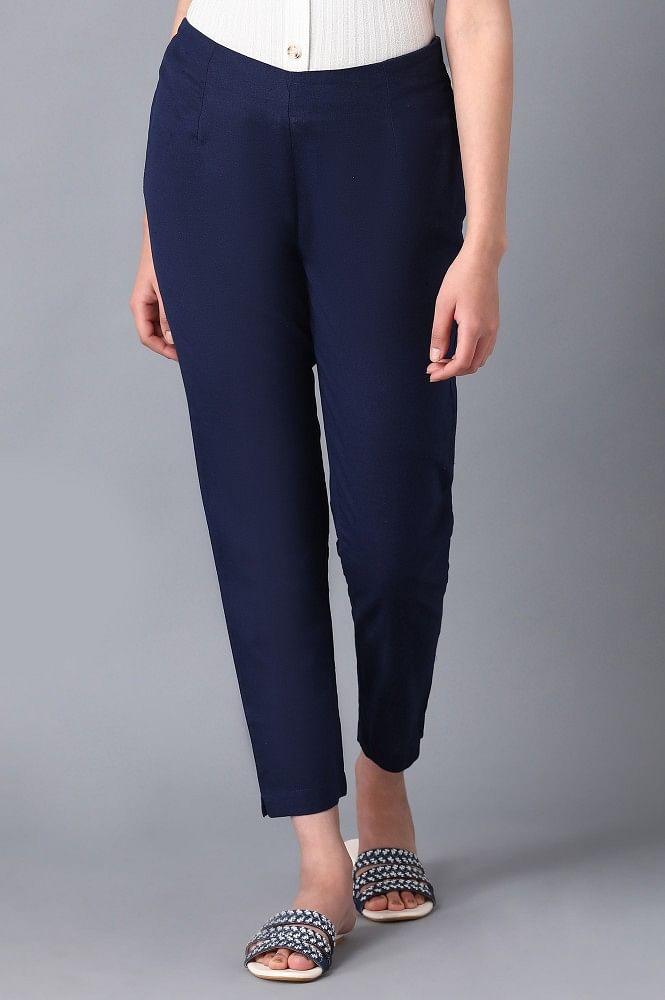 Blue Solid Trousers