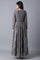 Grey Round Neck Gathered Dress