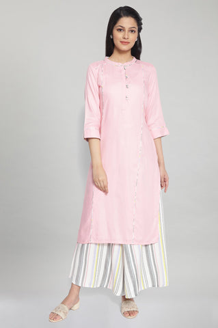 Baby Pink Band Collar kurta