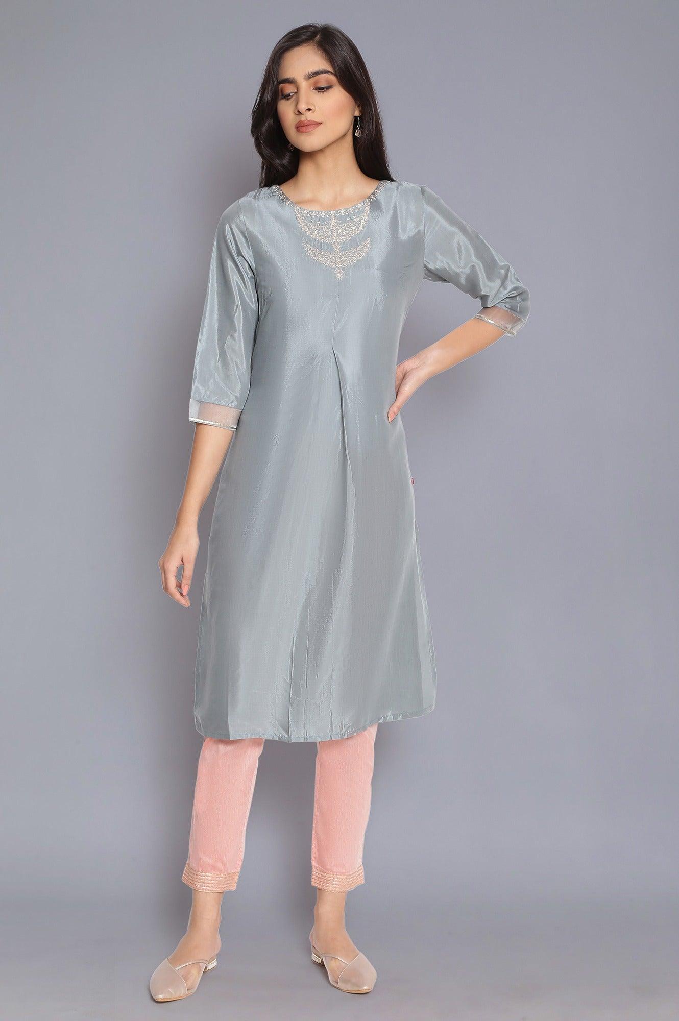 Slate Blue kurta with Embroidery