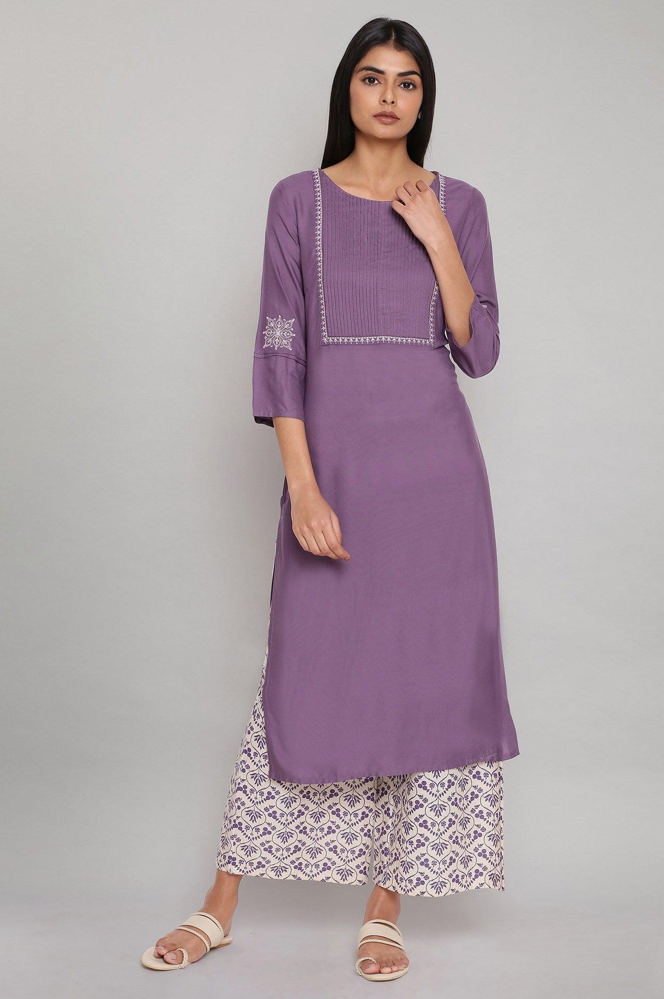 Purple Solid kurta with Embroidery