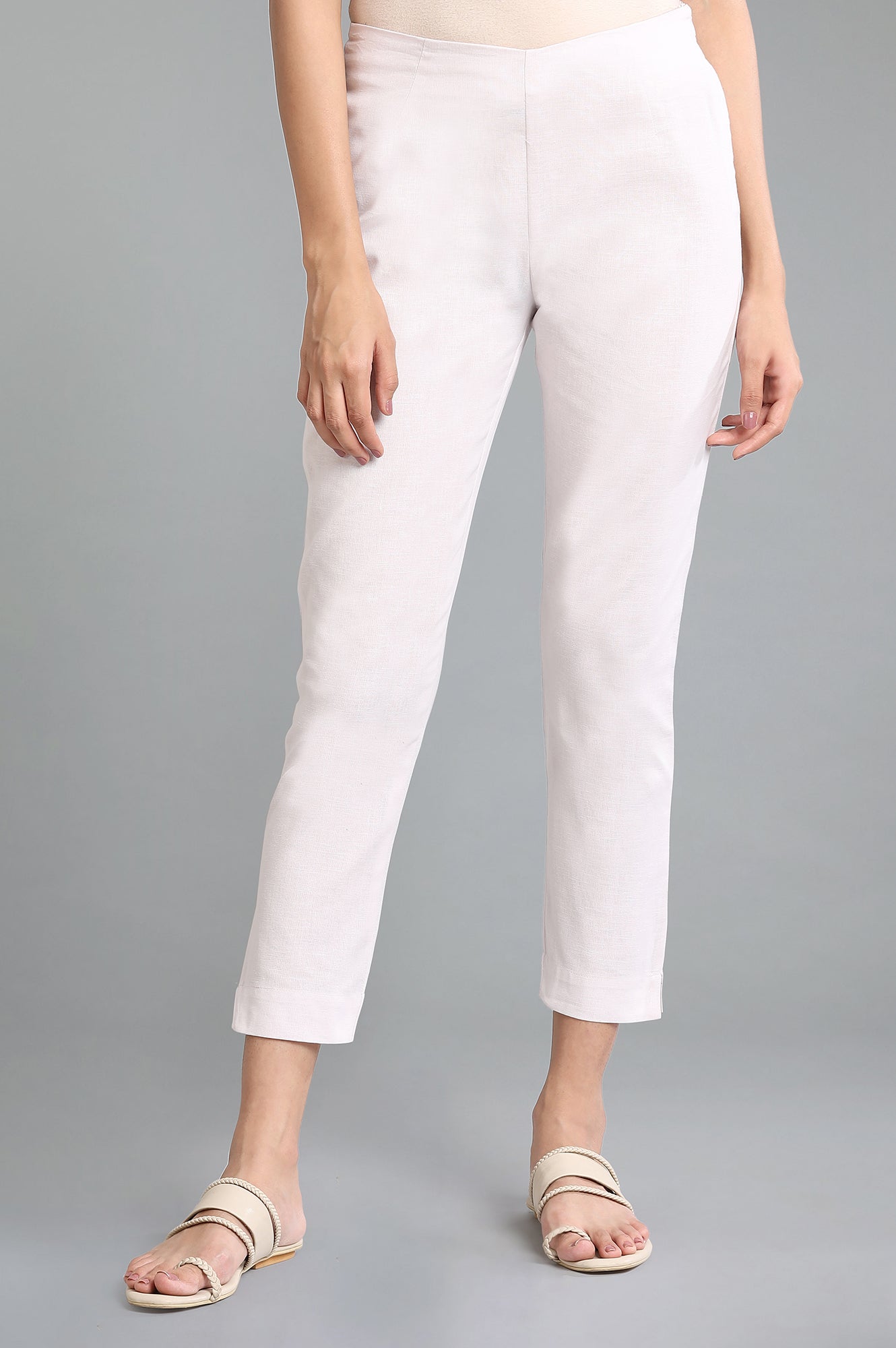 Light Pink Solid Slim Pants