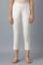 Beige Solid Straight Fit Cotton Trousers With Elasticated Waist