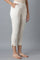 Beige Solid Straight Fit Cotton Trousers With Elasticated Waist
