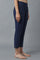 Navy Blue Solid Straight Fit Cotton Pants With Elasticated Waistband