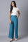 Blue Solid Wide Leg Tencel Palazzo With Elasticated Waist